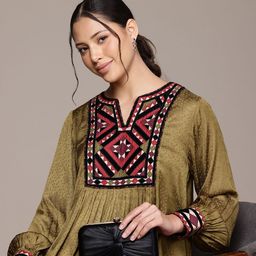 Ritu Kumar Geometric Yoke Design Thread Work Thread Work Pleated Kurti-81