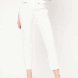 Madame Off White Cotton Relaxed Fit Solid Trouser-image-108