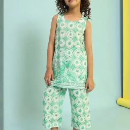 Biba Kids Green Printed Regular Fit Suit Set-image-53