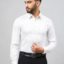 Louis Stitch White Cotton Regular Fit Striped Shirt-image-61