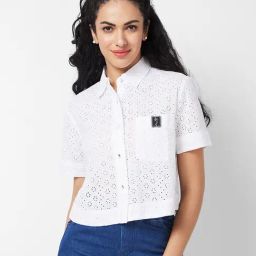 Spykar White Cotton Self Design Shirt-image-72