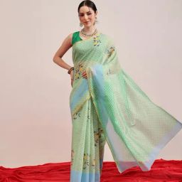 Silk Land Green Cotton Blend Printed Saree With Unstiched Blouse-picture-34