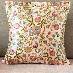 PILOVILO Cream-Coloured & Green Set of 2 Ethnic Motifs Square Cushion Covers image 2