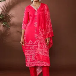 Jaipur Kurti Bandhani Printed Straight Kurta With Trouser And Dupatta-picture-45