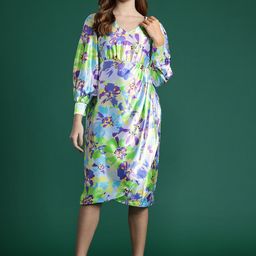 DressBerry Printed Satin-Finish A-Line Dress-picture-13