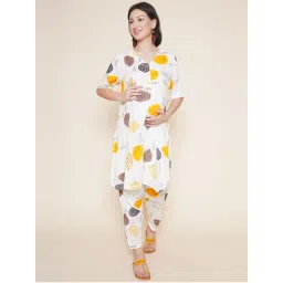 Mine4Nine Cream Printed Rayon Maternity Kurta with Pant (Set of 2)-picture-8