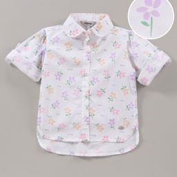 ToffyHouse Loose Fit Full Sleeves Flower & Text Print Top - White-image-90