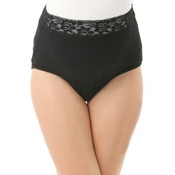 Bella Mama Women Cotton Elastane High Coverage Lace Panty - Black-image-3