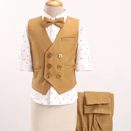 Robo Fry Full Sleeves Three Piece Party Suit with Bow - Mustard-image-45