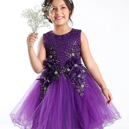 Mark & Mia Sleeveless Party Dress with Floral Corsage Motif & Pearl Detailing - Purple-picture-19
