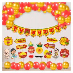 Zyozi Annaprasanam Bunting Banner With Hindi Photo Booth Props & Balloon Gold & Red - Pack Of 37-image-46