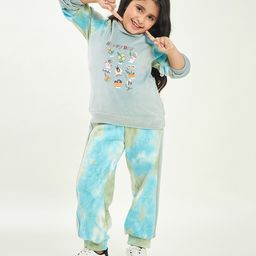 Stylo Bug Full Raglan Sleeves Placement Happy Day Floral & Butterfly Printed Tie Dye Coordinating Sweatshirt Set - Green-image-88