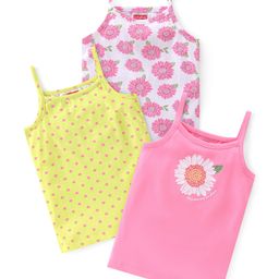 Babyhug 100% Cotton Sleeveless Slip Flower Print Pack of 3 - Multicolour-image-3