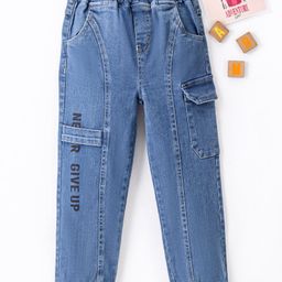 Kookie Kids Full Length Cut & Sew Denim Jeans with Text  Graphics & Pocket Detailing -  Blue-image-28