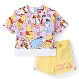 Babyhug Disney Single Jersey Knit Half Sleeves T-Shirt & Shorts Set With Winnie The Pooh Print - Multicolor-picture-9