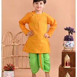 Superminis Cotton Full Sleeves Abstract Embroidered Kurta with Dhoti - Mustard Yellow-picture-13
