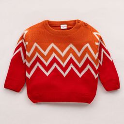 Babyhug Knit Full Sleeves Sweater Chevron Design - Orange-picture-14