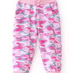 Babyhug Cotton Terry Knit Full Length Lounge Pant with Abstract Print - Pink-image-91
