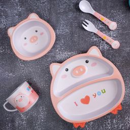 The Bamboo Co Bamboo Kids/Baby Feeding/Dinner Set of 5- Plumpy Pig-13