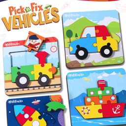 Intelliskills Premium 3D Pick N Fix - Vehicles Wooden Jigsaw Puzzle for Kids | Set of 4 | Transport Theme | Safe Rounded Edges & Chunky Pieces | For Gifting | BIS Certified | Educator Recommended-image-9