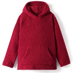 Kanvin Cotton Woven Full Sleeves Hooded Sweatshirt With Kangaroo Pockets - Red-image-51