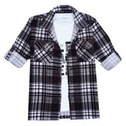 CAVIO Cotton Full Sleeves Checked Shirt & Leader Text Printed Tee - Rust-image-45
