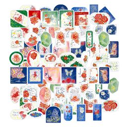 Bunie Flower Theme Sticker Set - 80 Pcs/ 40 Designs Stamping Stickers - Multicolor-17