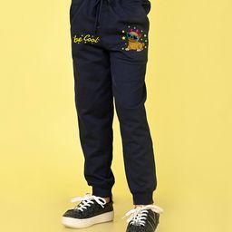NUSYL Cotton Blend Full Length Be Cool Text Printed Joggers - Navy Blue-image-55