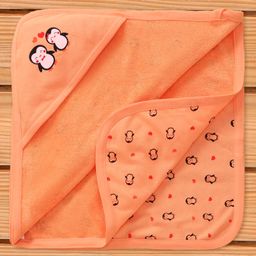Rupa Peek A Boo Interlock Knit Hooded Wrapper with Penguin Print L 81 x B 80 cm - Peach-17