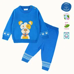 kids of greendeer Greendeer 100% Cotton Full Sleeves Dog Designed Sweater Set - Greek Blue-picture-8