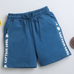 BUMZEE Cotton Woven Above Knee Length Shorts With Tape Detailing - Teal Blue-picture-23