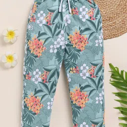 Biskid Pure Cotton Floral Printed Pajama - Mint Green-picture-33