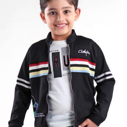 Dapper Dudes Full Sleeves Typography Printed Jacket With Tee - Black-image-73
