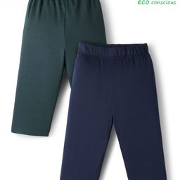 Babyoye Cotton Knit Full Length Leggings Pack Of 2 - Navy Blue & Green-image-11
