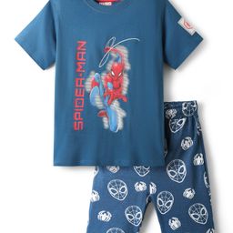 Pine Kids Marvel Single Jersey Knit Half Sleeves Shorts Night Suit with Spider Man Graphics - Navy Blue-image-38