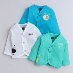 Polka Tots Cotton Woven Pack Of 3 Full Sleeves Typography & Sheep Printed Jhablas - Sky Blue Aqua Green & White-image-48