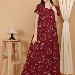 Sweet Dreams Women Abstract Printed Pure Cotton Maxi Nightdress-picture-31