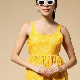 Istyle Can Women Geometric Printed Round Neck Shoulder Straps Cotton Peplum Top-image-74