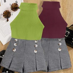 DEL LUNA Kids-Girls Pack Of 2 Stripped Halter Neck Top And Skirt-16