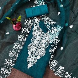 MANVAA Embroidered Organza Unstitched Dress Material-image-87