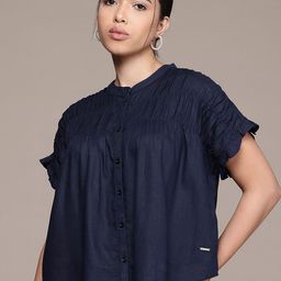 Nautica Mandarin Collar Ruched Shirt Style Top-picture-18