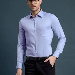 Louis Stitch Blue Cotton Slim Fit Texture Shirt-image-55