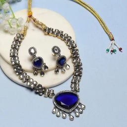 Biba Navy Brass Pendant Necklace Set-picture-21