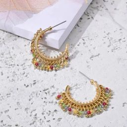 Accessorize London Women's Gold Beaded Hoop Earrings-picture-28