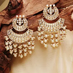 Zaveri Pearls Gold Tone Traditional Kundan & Pearls Dangler Earrings-ZPFK11015 image 1
