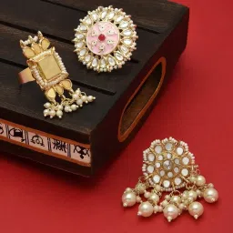 Zaveri Pearls Multicolor Combo of 3 Ethnic Adjustable Finger Rings-ZPFK12755 image 1