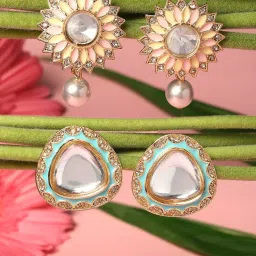 Zaveri Pearls Set of 2 Multicolor Enamel Austrian Diamonds Contemporary Studs Earrings-ZPFK16837 image 1