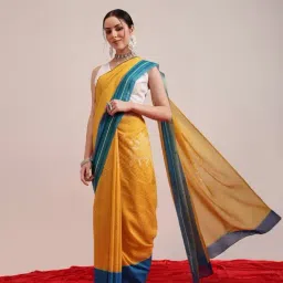 Silk Land Yellow Cotton Blend Printed Saree With Unstiched Blouse-picture-28