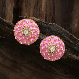Zaveri Pearls Pink Enamelling Kundan Stud Earrings - ZPFK8821 image 1