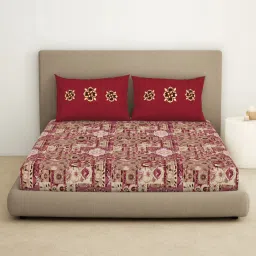 Spaces Abstract Red 144 TC Cotton King Bedsheet With 2 Pillow Covers image 1